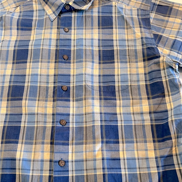 LL Bean Plaid Button Down Shirt Size Large TALL Short Sleeve Dusty Blue Tan - Picture 4 of 8